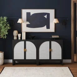 Rattan Arched TV Stand Media Console for TVs up to 65" Black