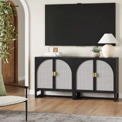 Rattan Arched TV Stand Media Console for TVs up to 65" Black