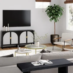Rattan Arched TV Stand Media Console for TVs up to 65