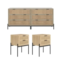 Rattan Bedroom Set Light Oak