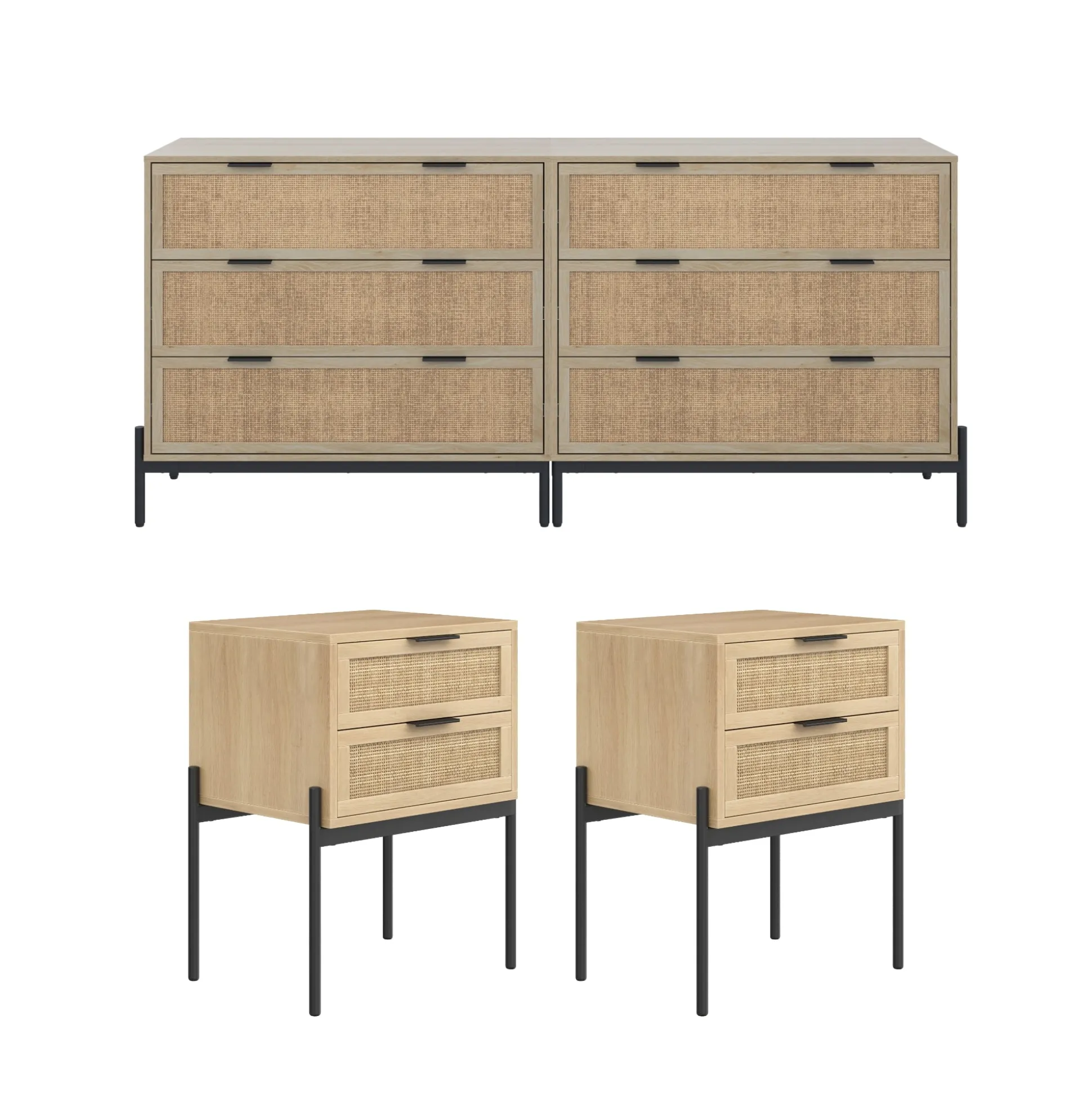 Rattan Bedroom Set Light Oak