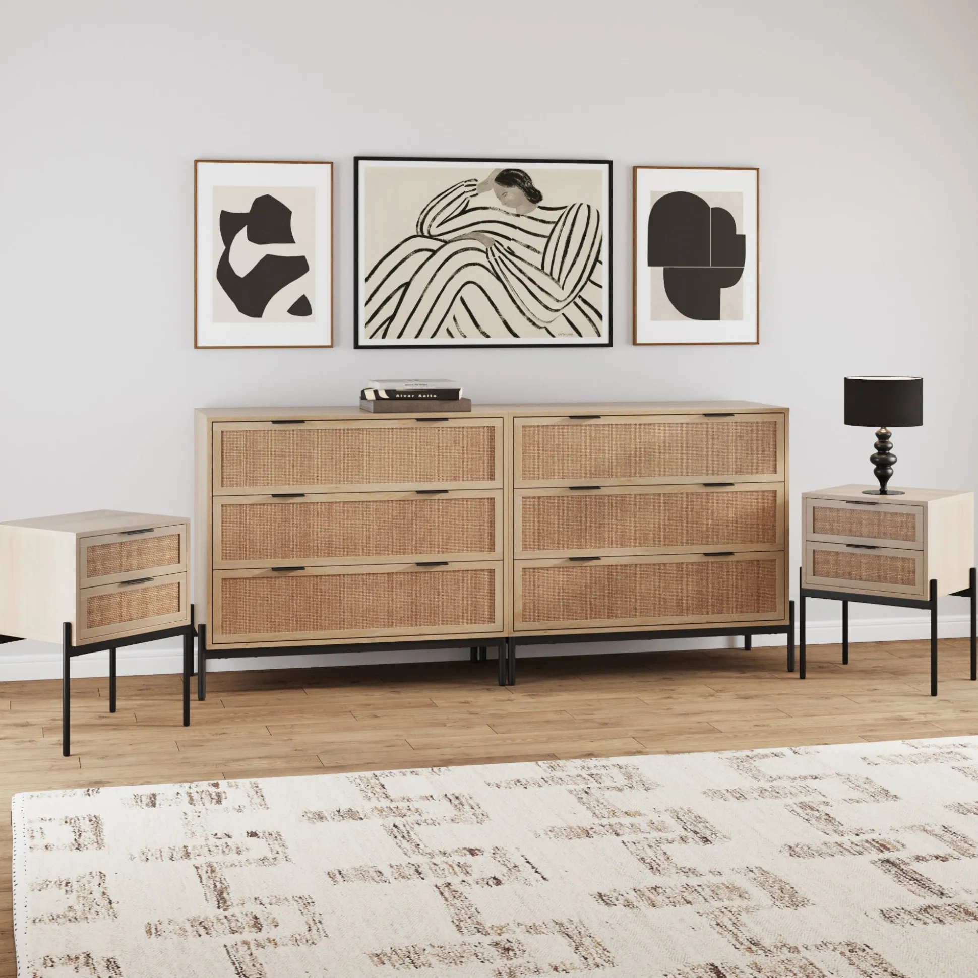 Rattan Bedroom Set Light Oak