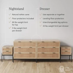 Rattan Bedroom Set Light Oak