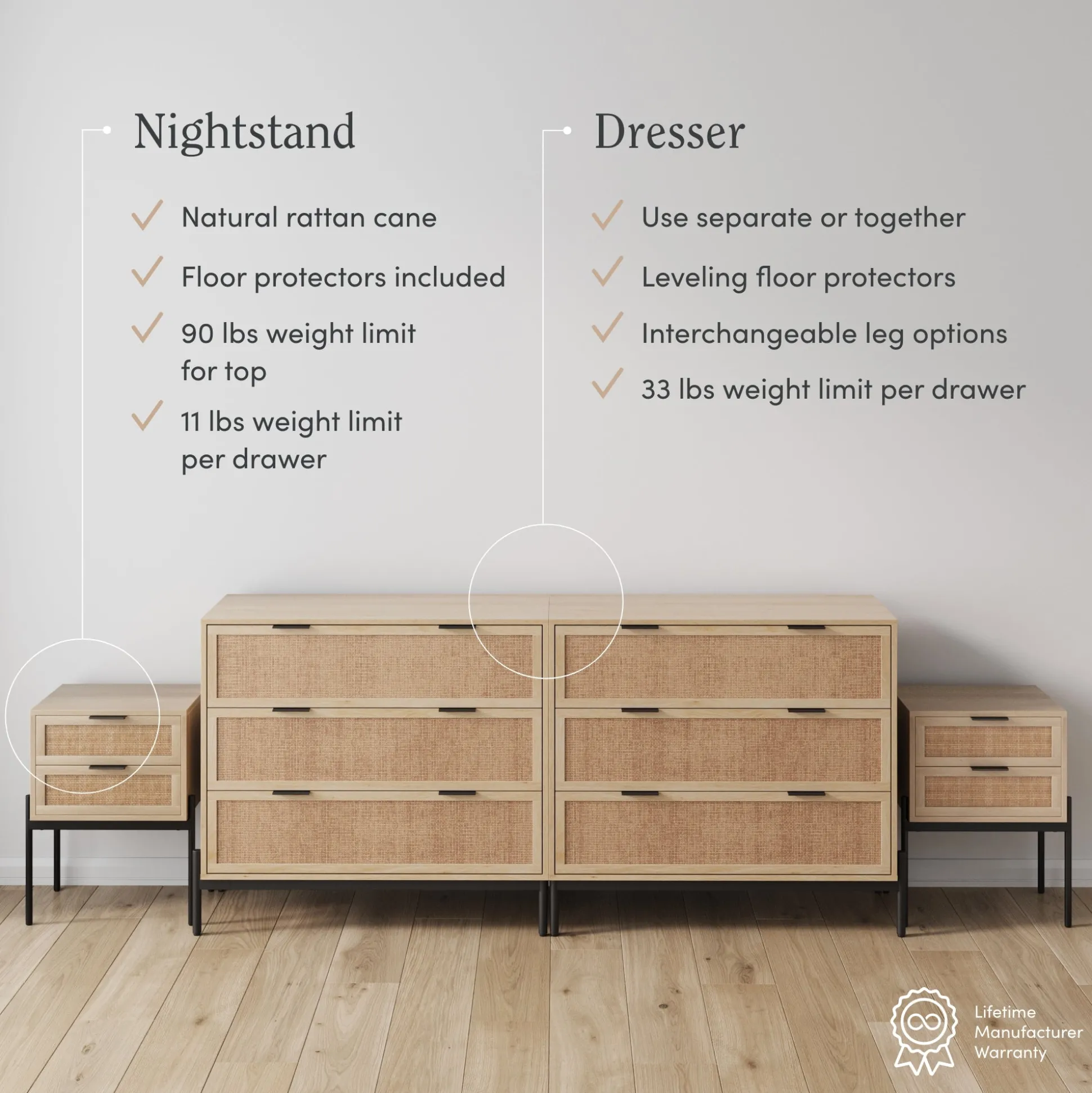 Rattan Bedroom Set Light Oak