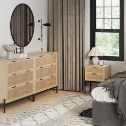 Rattan Bedroom Set Light Oak