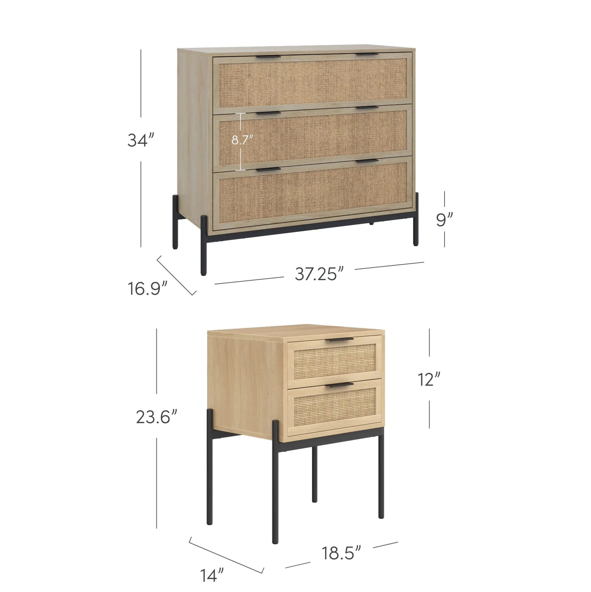 Rattan Bedroom Set Light Oak