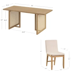 Rattan Boho Dining Set w/ Upholstered Dining Chairs (Set of 4)
