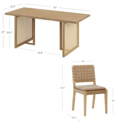 Rattan Boho Dining Table Set of 4 w/ Faux Leather Chairs