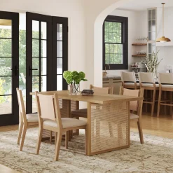 Rattan Boho Dining Table with Seagrass Chairs Set of 4