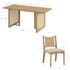 Rattan Boho Dining Table with Seagrass Chairs Set of 4