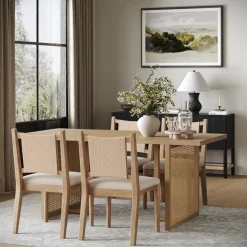 Rattan Boho Dining Table with Seagrass Chairs Set of 4