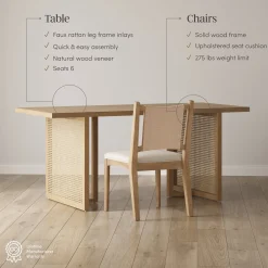 Rattan Boho Dining Table with Seagrass Chairs Set of 6