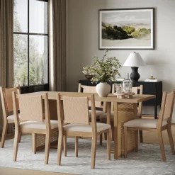 Rattan Boho Dining Table with Seagrass Chairs Set of 6