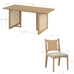 Rattan Boho Dining Table with Seagrass Chairs Set of 6