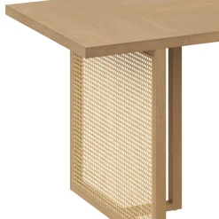 Rattan Dining Table with Flax Upholstered Chairs Set of 6
