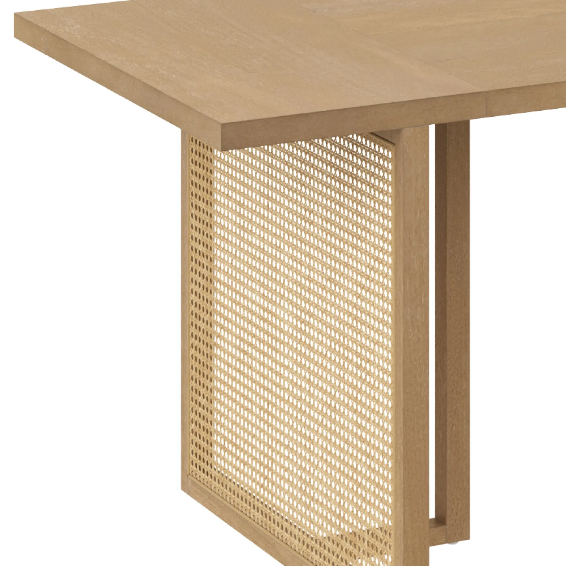 Rattan Dining Table with Flax Upholstered Chairs Set of 6
