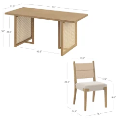 Rattan Dining Table with Flax Upholstered Chairs Set of 6