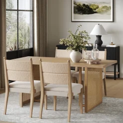 Rattan Dining Table with Flax Upholstered Chairs Set of 4