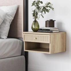 Rattan Floating Nightstand Light Oak (Set of 2)