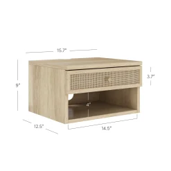 Rattan Floating Nightstand Light Oak (Set of 2)