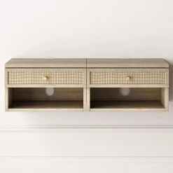 Rattan Floating Nightstand Light Oak (Set of 2)