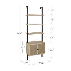 Rattan Ladder Storage Bookshelf with Doors Light Oak