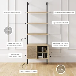 Rattan Ladder Wall Bookshelves with Doors Light Oak (Set of 4)