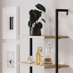Rattan Ladder Wall Bookshelves with Doors Light Oak (Set of 4)