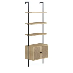 Rattan Ladder Wall Bookshelves with Doors Light Oak (Set of 2)