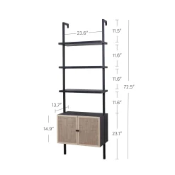 Rattan Ladder Wall Bookshelves with Doors Black (Set of 3)