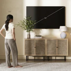 Rattan Storage Cabinet Credenza Oak (Set of 2)
