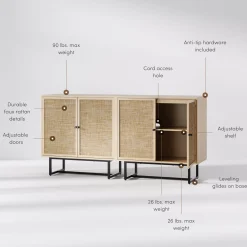Rattan Storage Cabinet Credenza Oak (Set of 2)