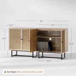 Rattan Storage Cabinet Credenza Oak (Set of 2)