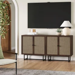 Rattan Storage Cabinet Credenza Walnut (Set of 2)
