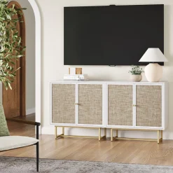 Rattan Storage Cabinet Credenza White (Set of 2)