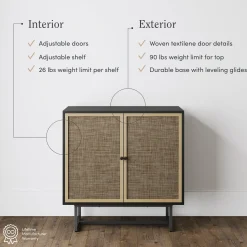 Rattan Storage Cabinet Credenza Black (Set of 2)
