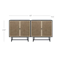 Rattan Storage Cabinet Credenza Black (Set of 2)