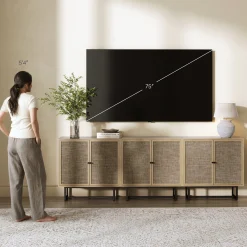 Rattan Storage Cabinet Credenza Oak (Set of 3)