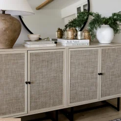 Rattan Storage Cabinet Credenza Oak (Set of 3)