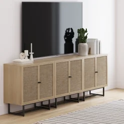 Rattan Storage Cabinet Credenza Oak (Set of 3)