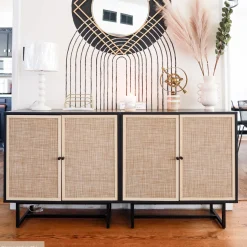 Rattan Storage Cabinet Credenza Black (Set of 3)