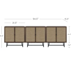 Rattan Storage Cabinet Credenza Walnut (Set of 3)