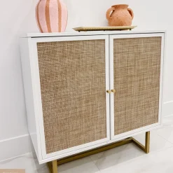 Rattan Storage Cabinet Credenza White (Set of 3)