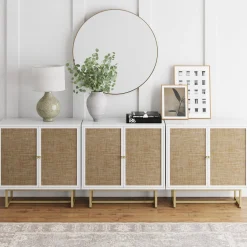 Rattan Storage Cabinet Credenza White (Set of 3)