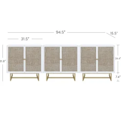 Rattan Storage Cabinet Credenza White (Set of 3)
