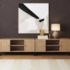 Rattan TV Console Credenza Light Oak (Set of 2)