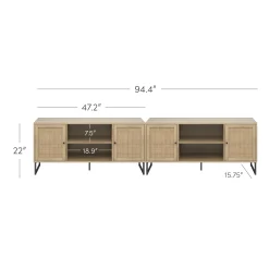 Rattan TV Console Credenza Light Oak (Set of 2)