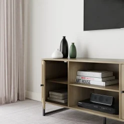 Rattan & Wood 2-Door TV Cabinet Light Oak