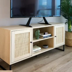 Rattan & Wood 2-Door TV Cabinet Light Oak