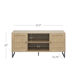 Rattan & Wood 2-Door TV Cabinet Light Oak